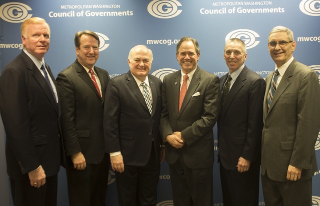 Jim Dinegar (Board of Trade), Chuck Bean (COG), Dr. Steven Knapp (George Washington University, Consortium), Roger Berliner (Montgomery County, COG), Terry McCallister (Washington Gas, Board of Trade), Dr. John Cavanaugh (Consortium)