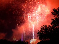 A view of the National Mall fireworks, including the Washington Monument, United States Capitol and Lincoln Memorial, on the 250th Anniversary of the United States of America