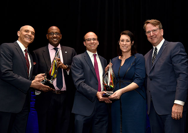 Fairfax County EDA CEO Victor Hoskins, Arlington County Board Chair and COG Vice Chair Christian Dorsey, Alexandria Mayor Justin Wilson, Alexandria Economic Development Partnership CEO Stephanie Landrum, and COG Executive Director Chuck Bean