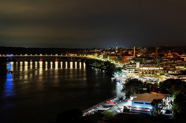 Evening view of Potomac River and K Street Expressway from Watergate